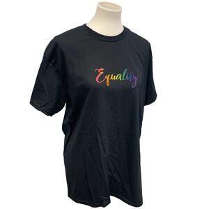 Hand Printed Unisex 2XL Equality Rainbow Pride Cotton Crew Neck Short Sleeve Tee